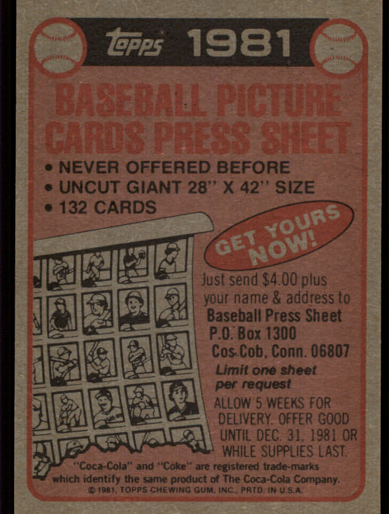 1981 Coke Team Sets (Topps) Baseball Cards - Picture 55 of 95