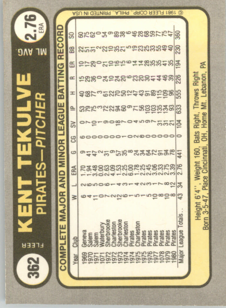 1981 Fleer Baseball "Main Set" Base Cards #221 to #440 - Picture 291 of 454