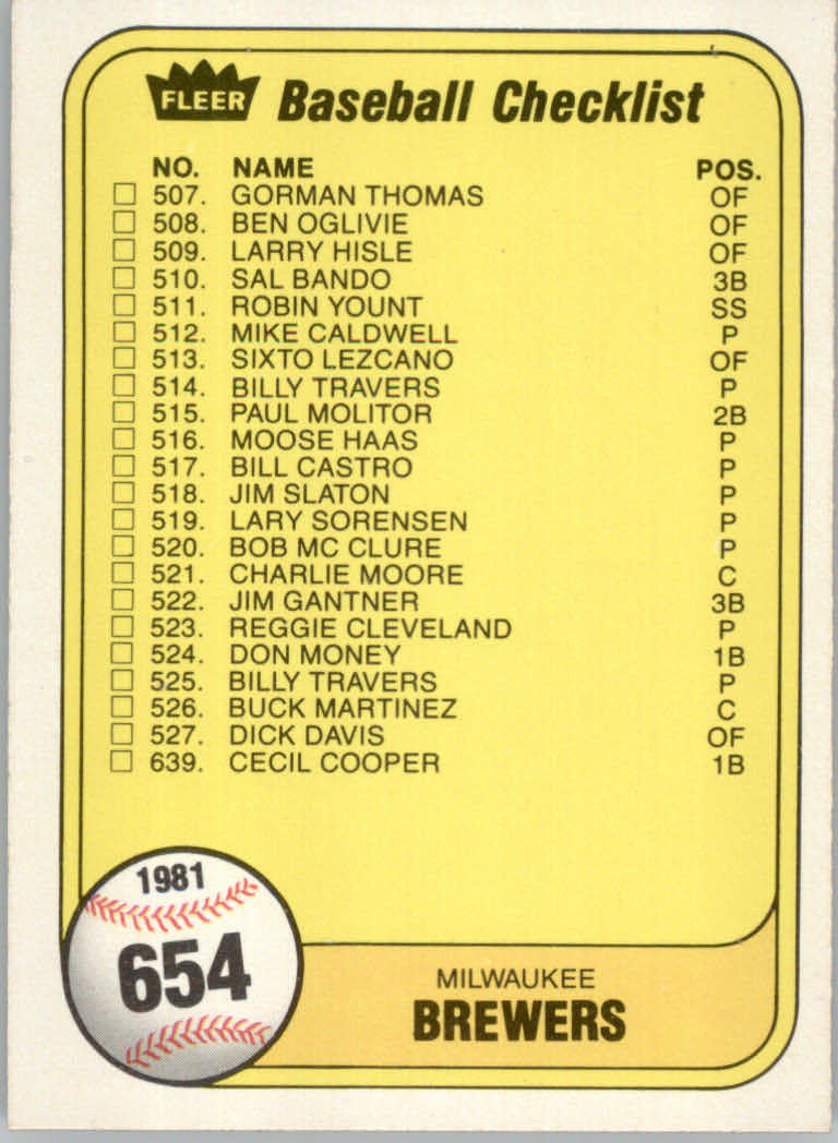 1981 Fleer Baseball "Main Set" Base Cards #441 to #660 - Picture 442 of 459