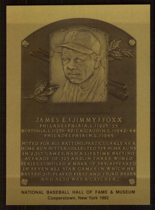 1981-89 Hall of Fame Plaque Metal #60 Jimmie Foxx