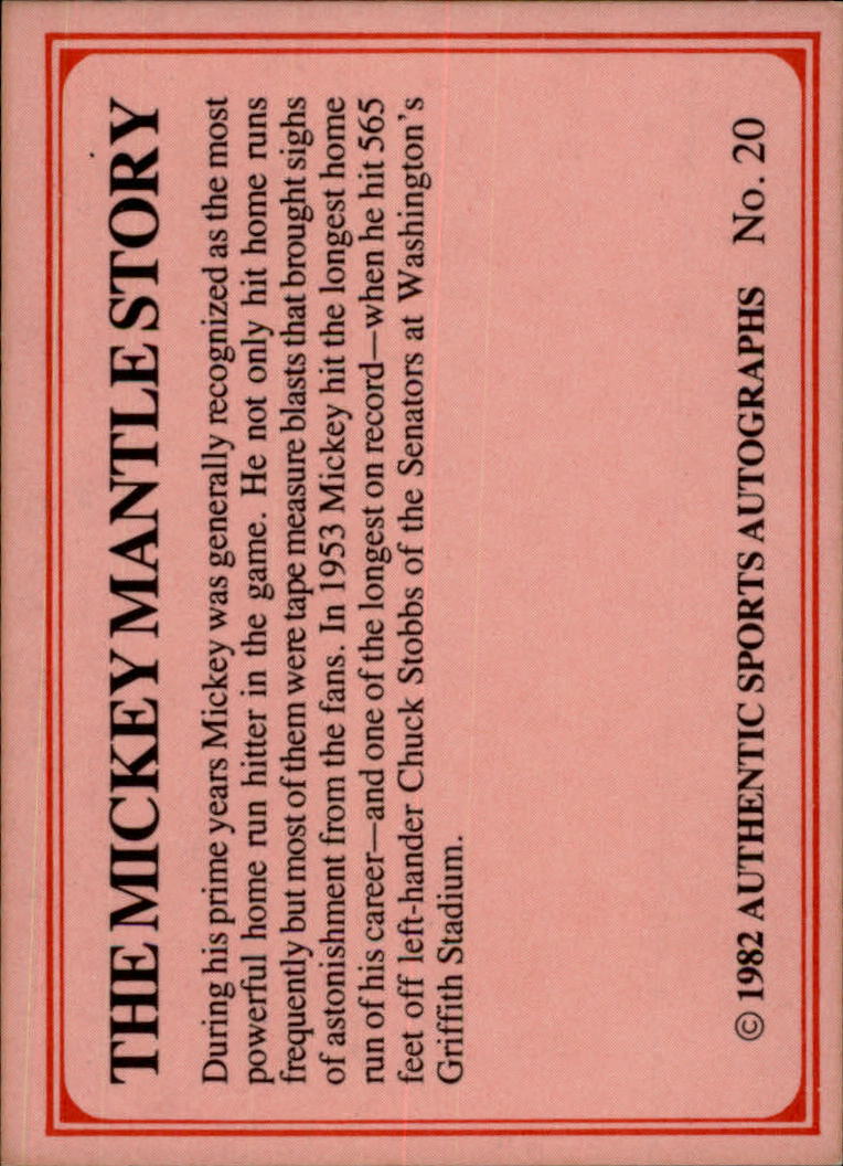 1982 ASA Mickey Mantle #20 Mickey Mantle/The Long Homerun 1953 back image