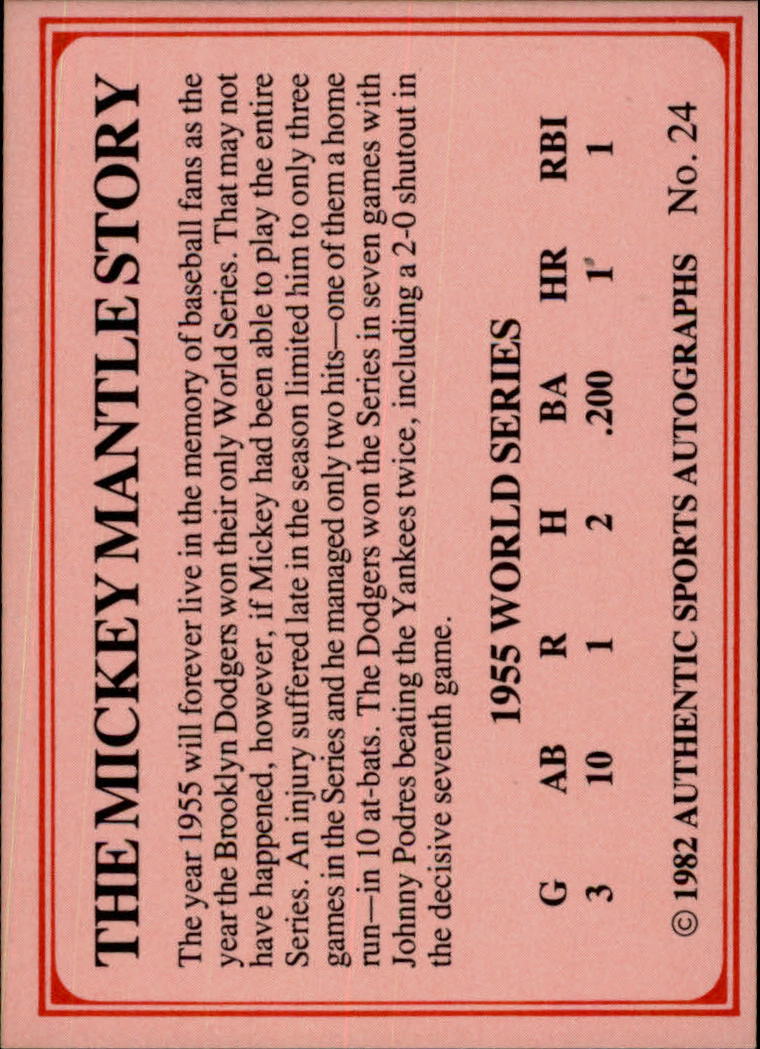 1982 ASA Mickey Mantle #24 Mickey Mantle/Jackie Robinson 1954 back image