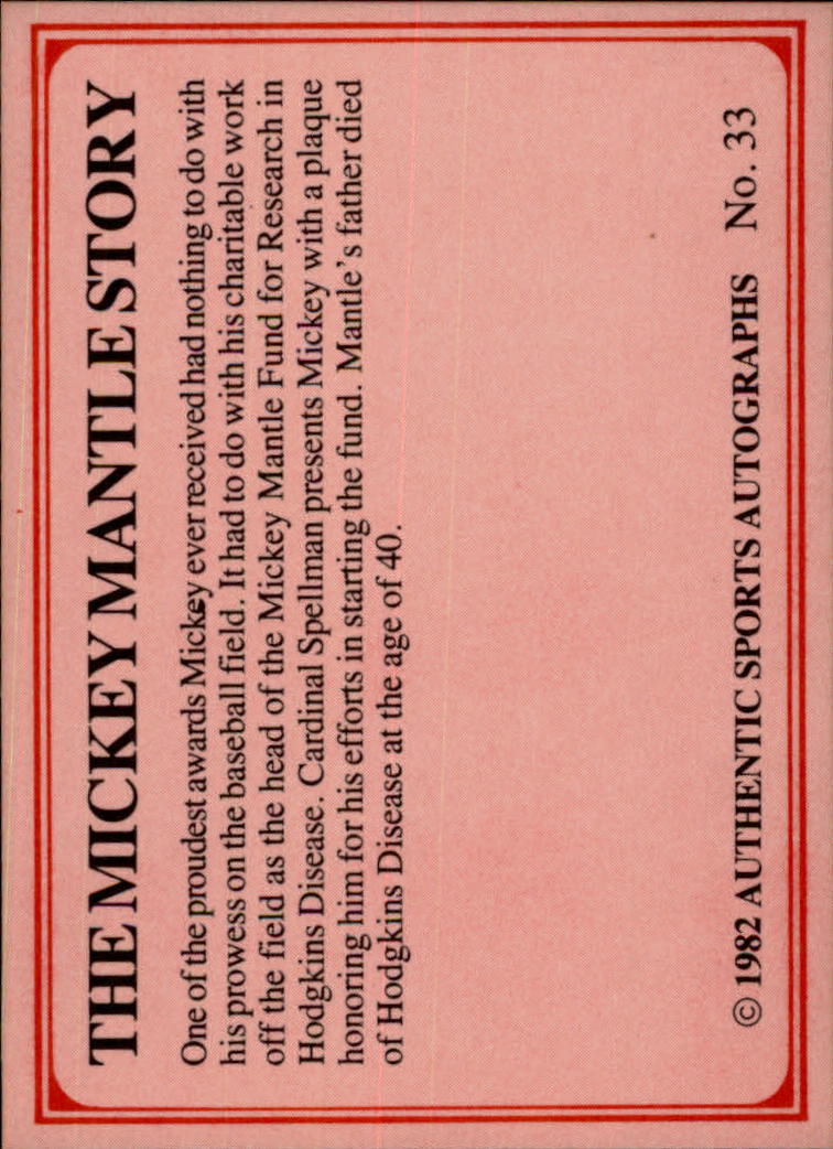 1982 ASA Mickey Mantle #33 Mickey Mantle/Cardinal Spellman 1957 back image