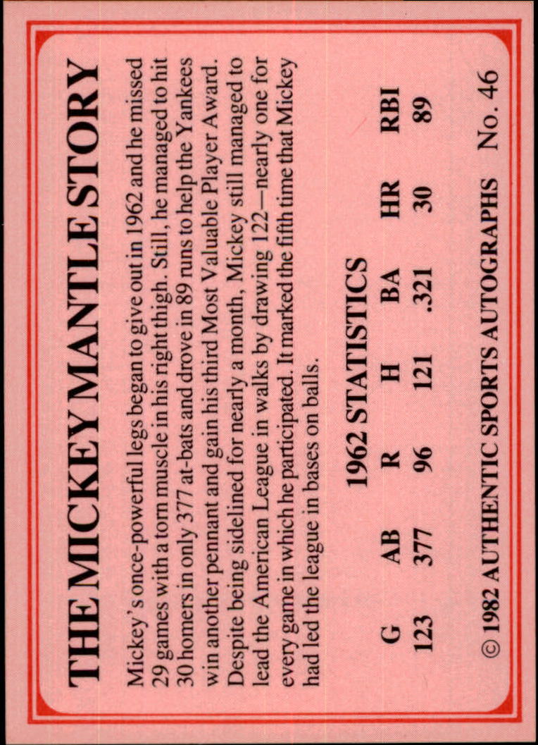 1982 ASA Mickey Mantle #46 Mickey Mantle/400th Career Homerun 1962 back image