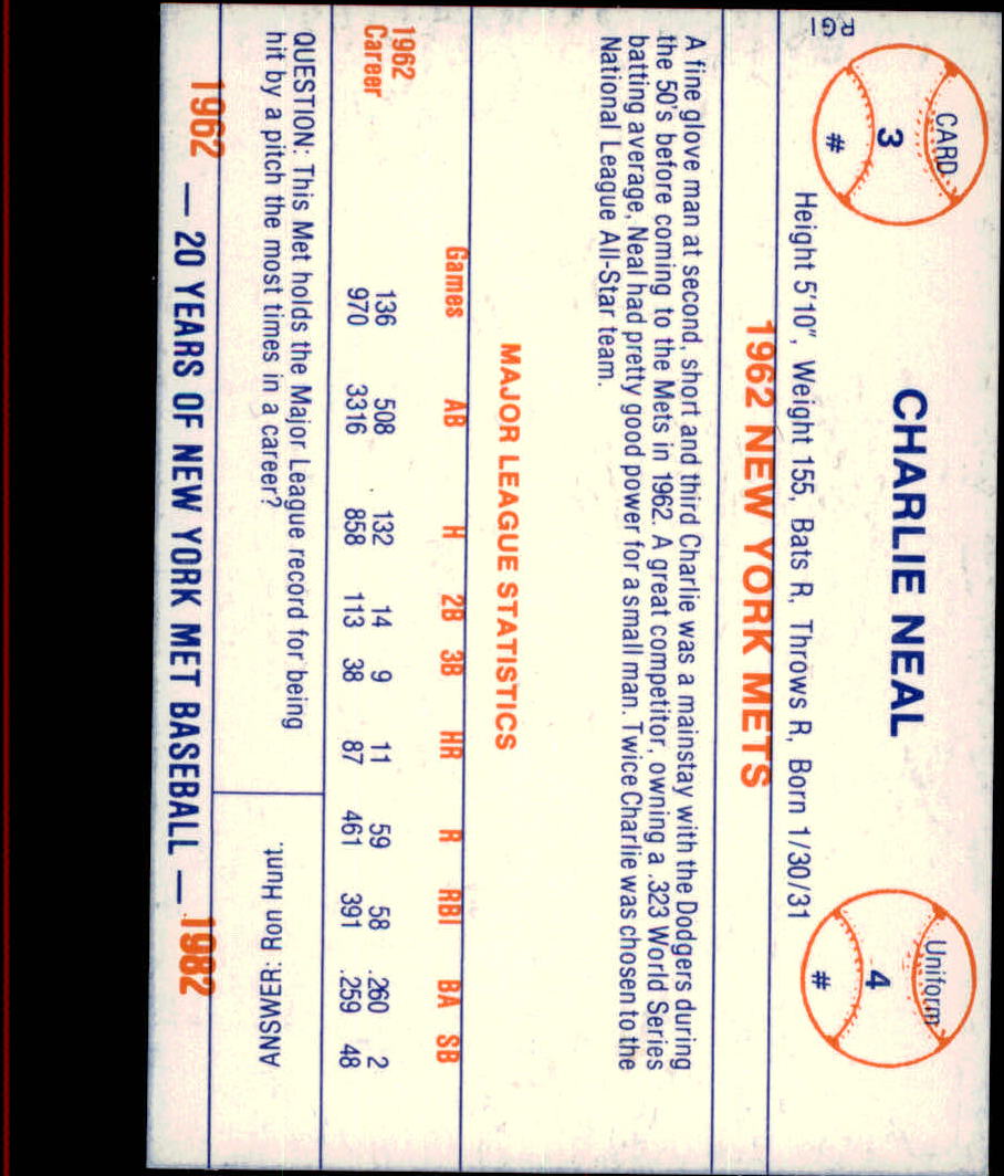 1982 Mets Galasso '62 #2 Richie Ashburn back image