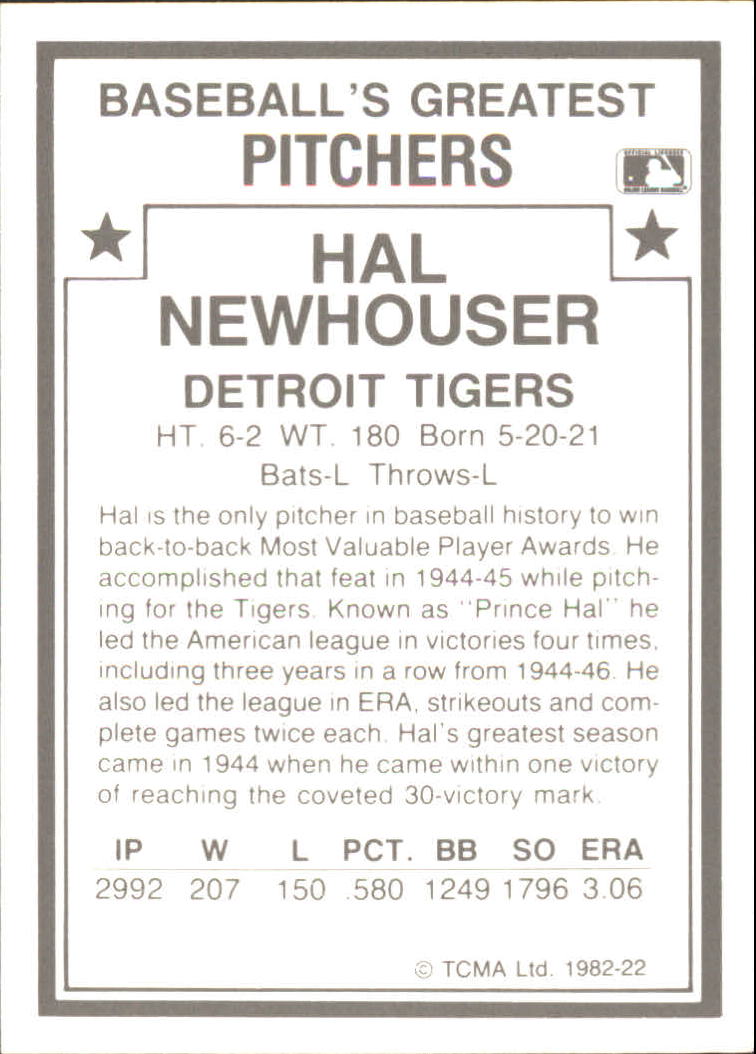 1982 TCMA Greatest Pitchers #22 Hal Newhouser back image