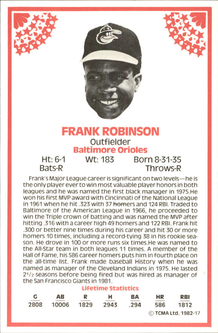 1982 TCMA Stars of the 50's #17 Frank Robinson back image