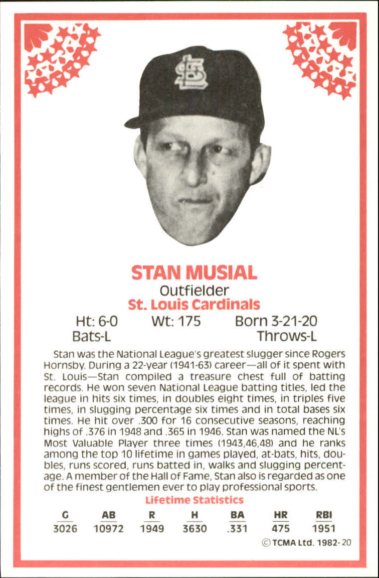 1982 TCMA Stars of the 50's #20 Stan Musial back image