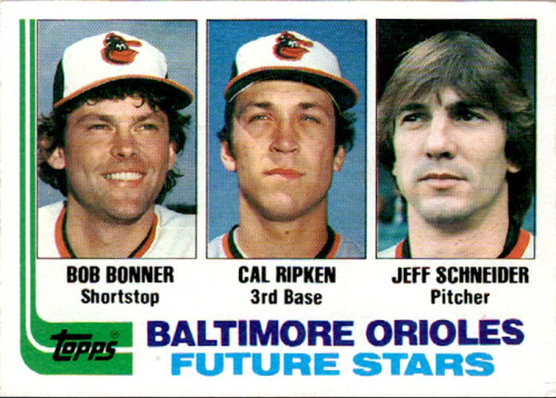 1982 Topps #21 Bob Bonner RC/Cal Ripken RC/Jeff Schneider RC/Birthdate for Jeff Scheider is wrong