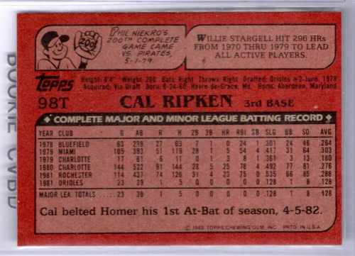 1982 Topps Traded #98T Cal Ripken back image