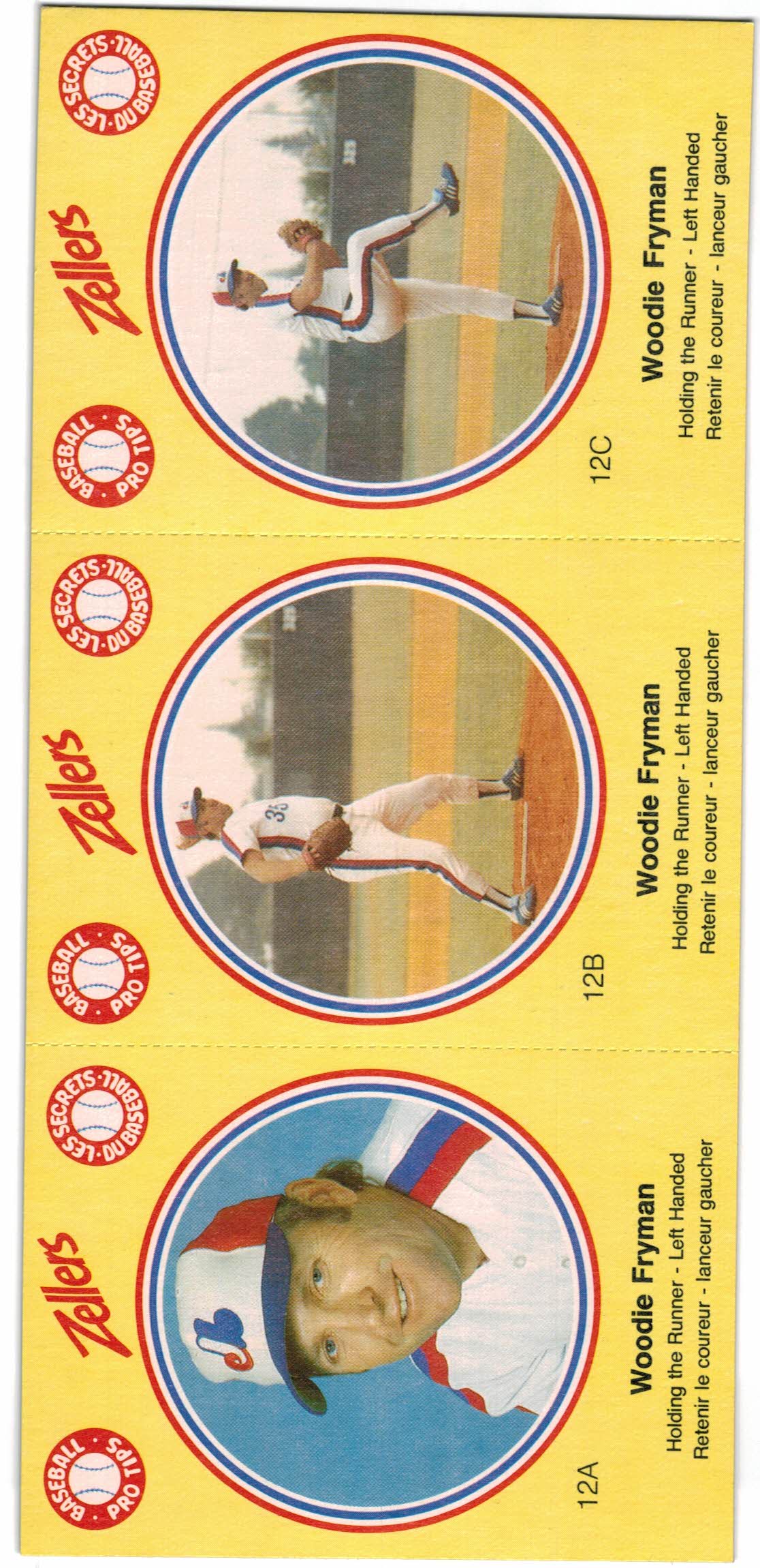 1982 Expos Zellers 12A Woodie Fryman/(Holding runner) NMMT The