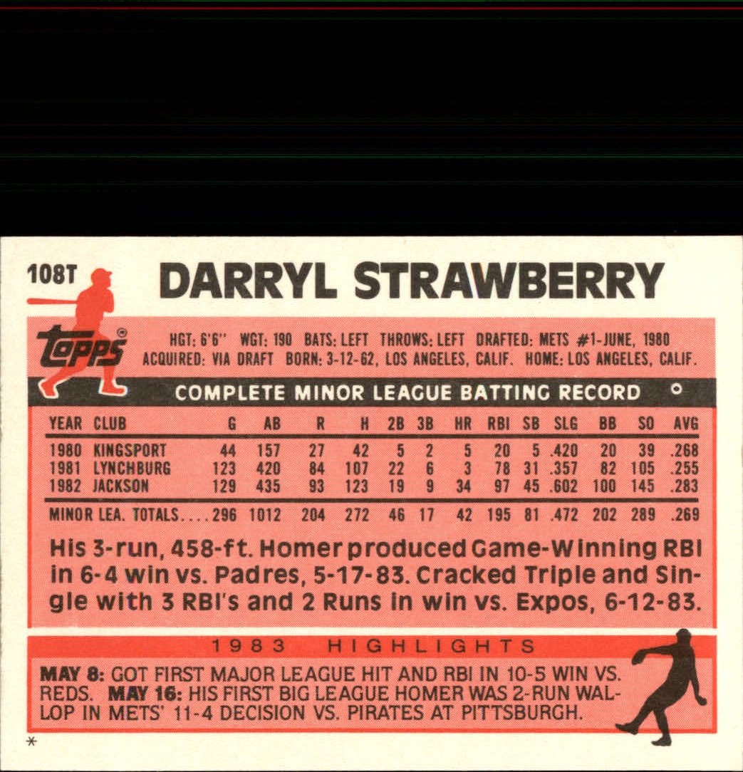 1983 Topps Traded #108T Darryl Strawberry XRC back image
