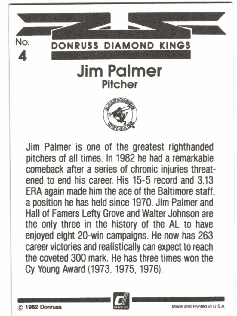 1983 Donruss #4 Jim Palmer DK back image