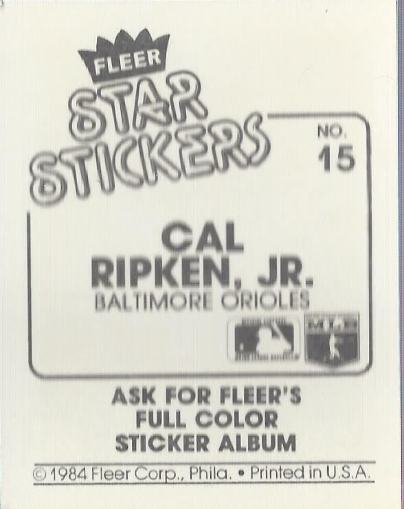 1984 Fleer Stickers #15 Cal Ripken back image
