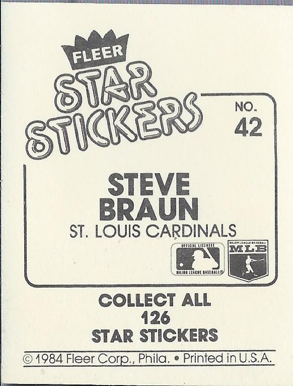 1984 Fleer Stickers #42 Steve Braun back image