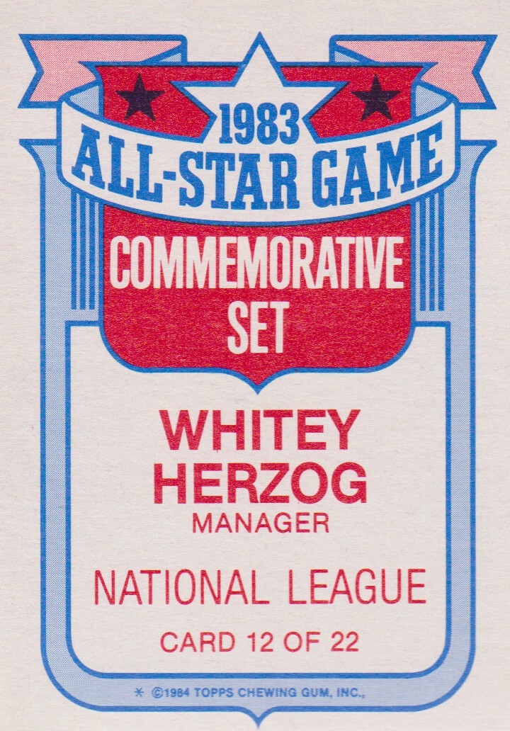 1984 Topps Glossy All-Stars #12 Whitey Herzog MG back image