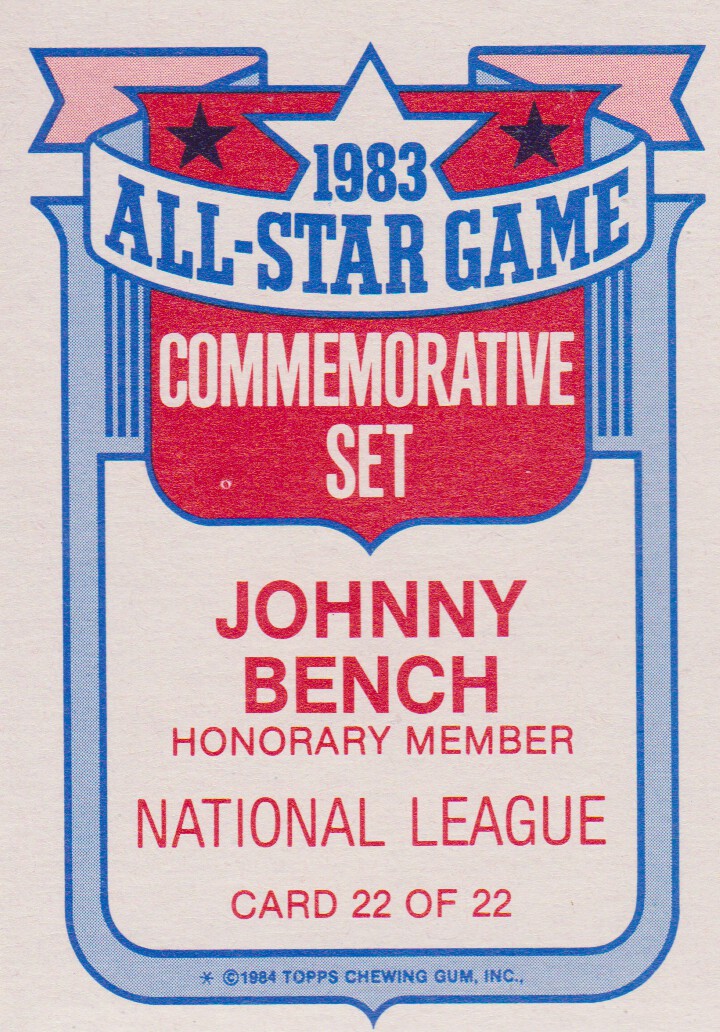 1984 Topps Glossy All-Stars #22 Johnny Bench CAPT back image