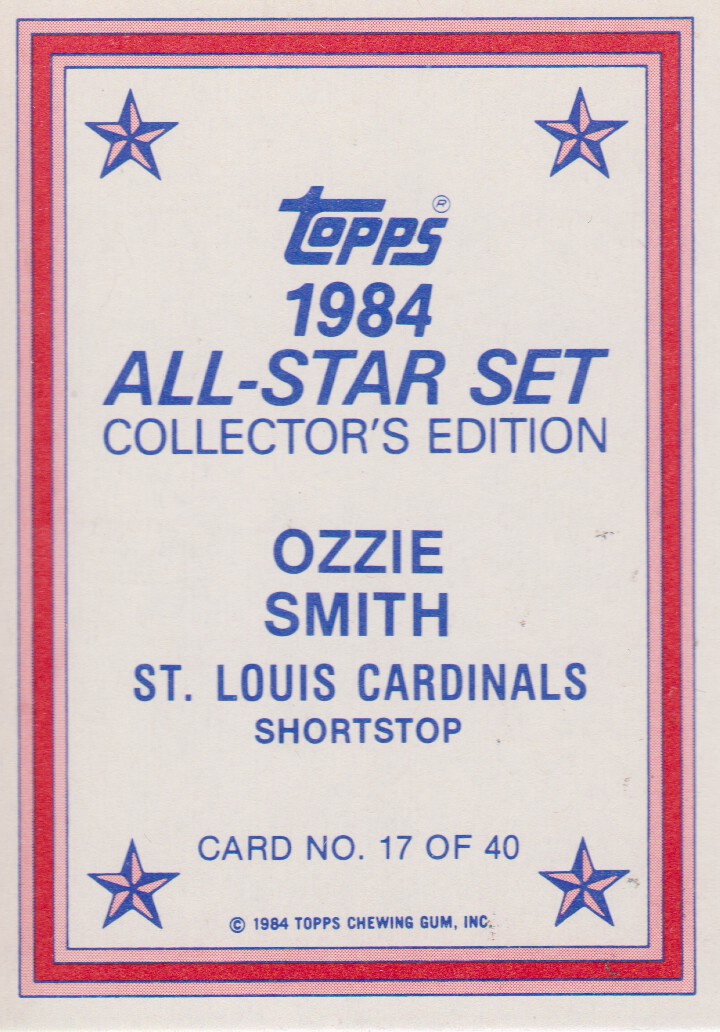 1984 Topps Glossy Send-Ins #17 Ozzie Smith back image
