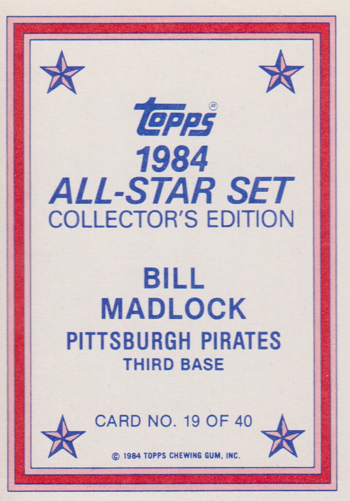1984 Topps Glossy Send-Ins #19 Bill Madlock back image