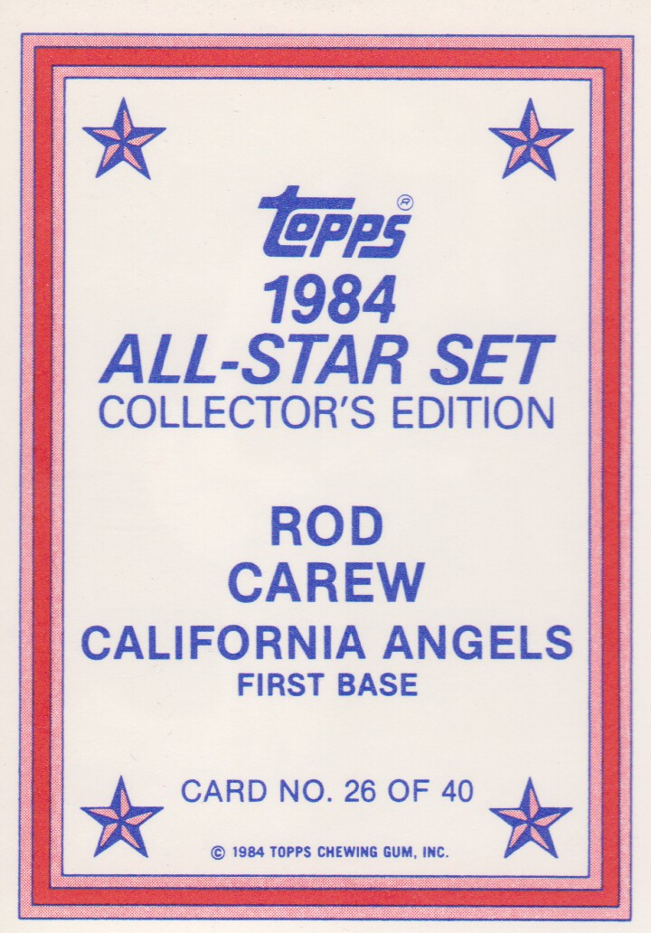 1984 Topps Glossy Send-Ins #26 Rod Carew back image