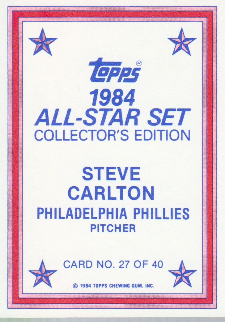 1984 Topps Glossy Send-Ins #27 Steve Carlton back image