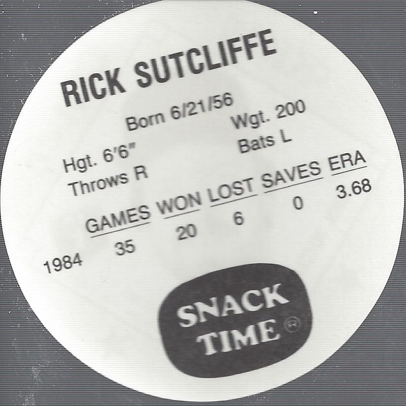 1985 Kitty Clover Discs #15 Rick Sutcliffe back image