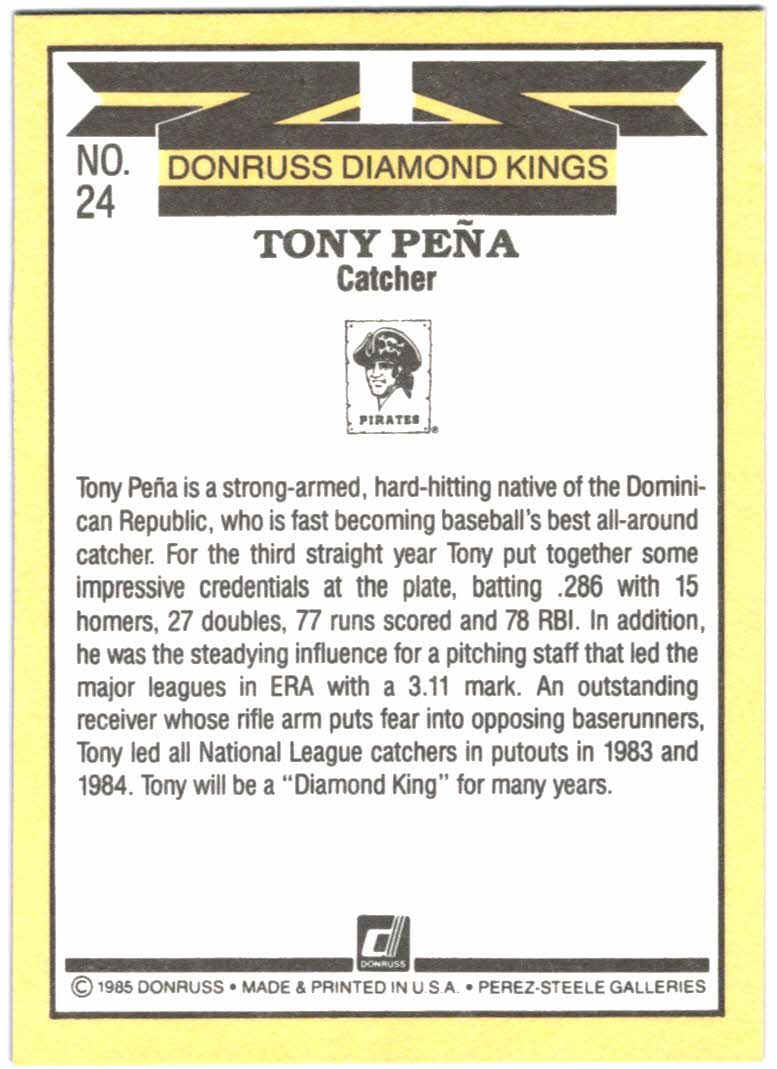 1985 Donruss #24 Tony Pena DK back image