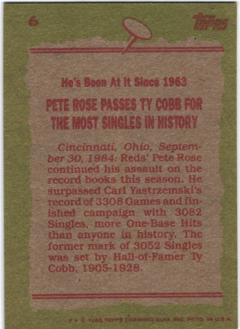 1985 Topps #6 Pete Rose RB back image
