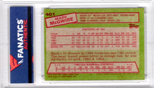 1985 Topps #401 Mark McGwire OLY RC back image