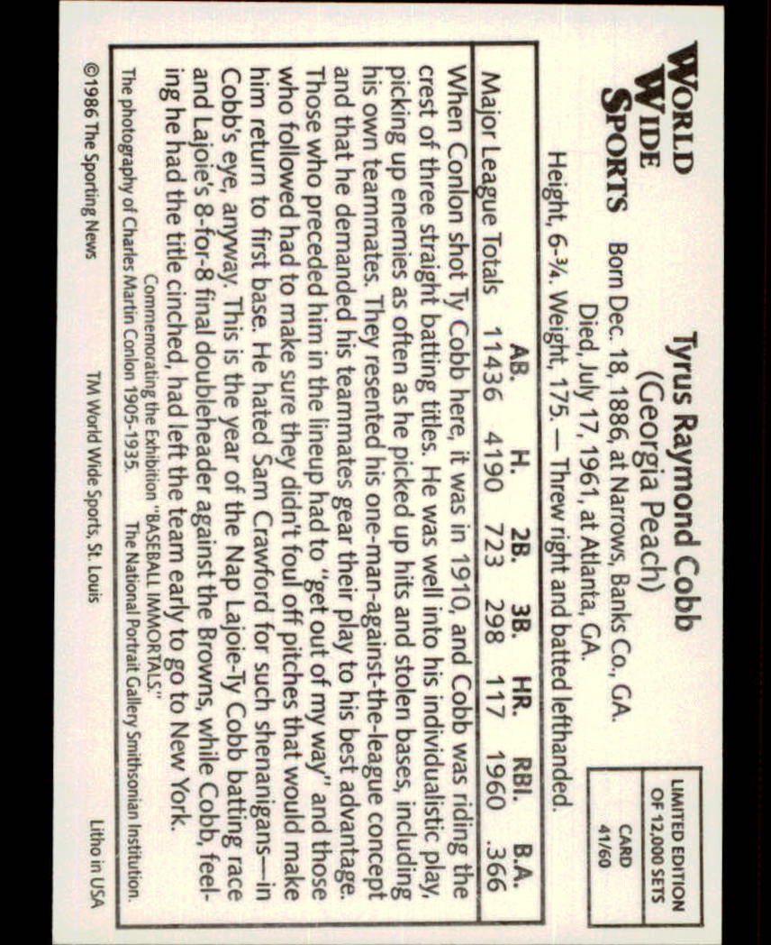 1986 Conlon Series 1 #41 Ty Cobb back image