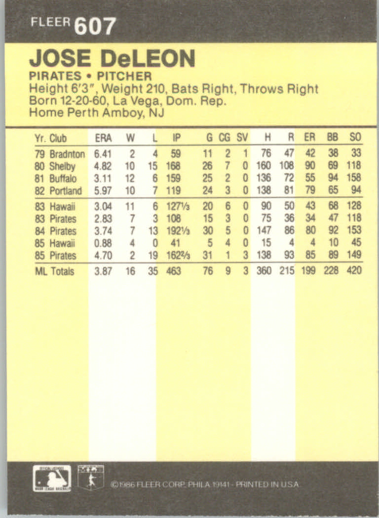 1986 Fleer Baseball "Main Set" Base Cards #441 to #660 - Picture 335 of 427
