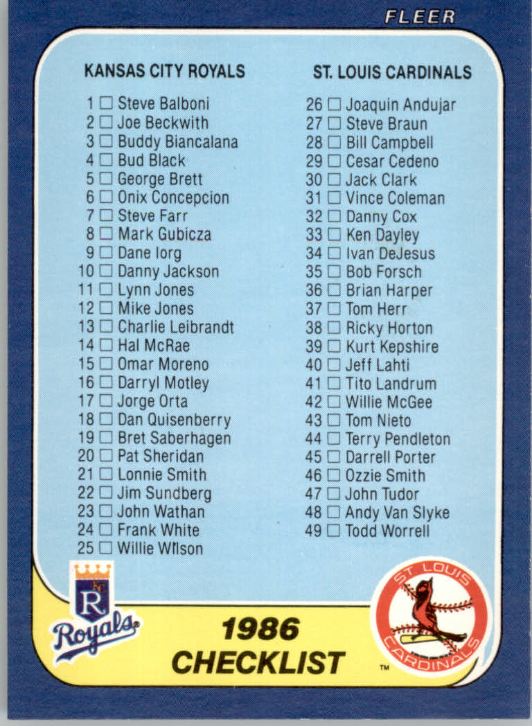 1986 Fleer Baseball "Main Set" Base Cards #441 to #660 - Picture 414 of 427
