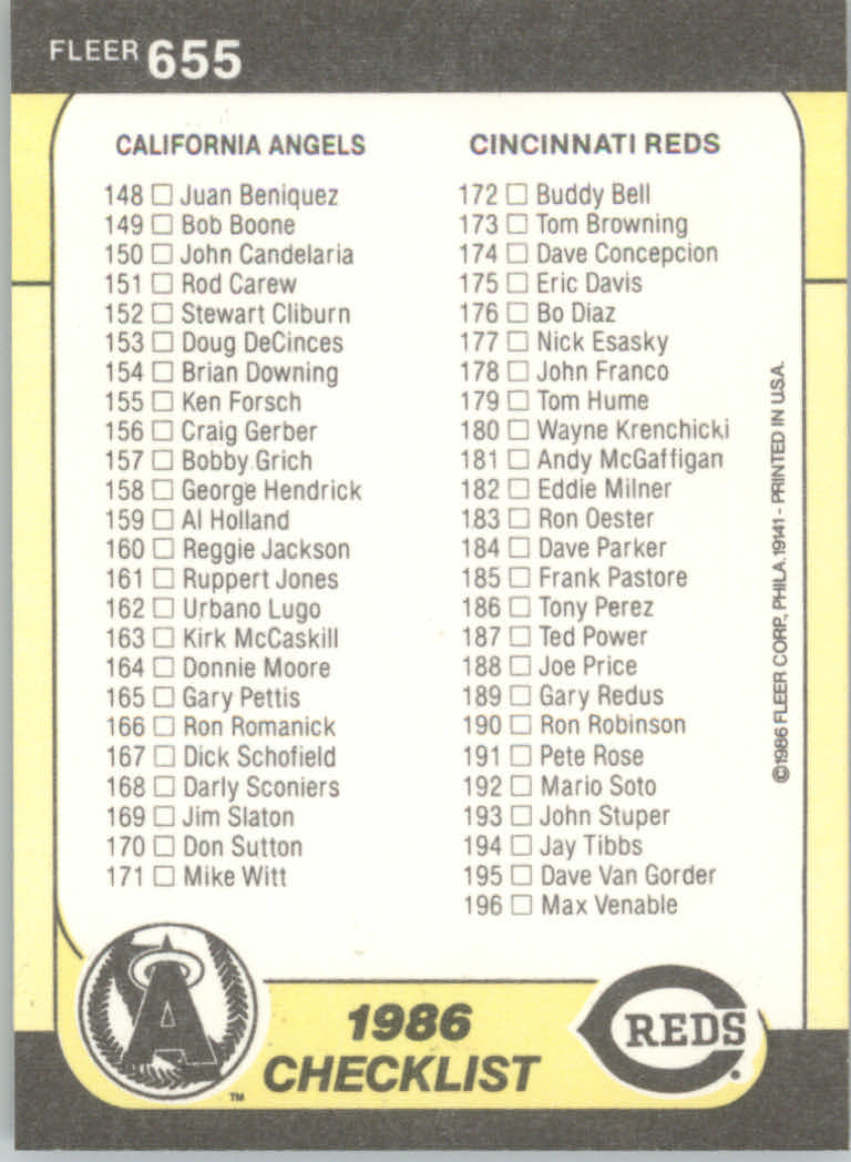 1986 Fleer Baseball "Main Set" Base Cards #441 to #660 - Picture 417 of 427