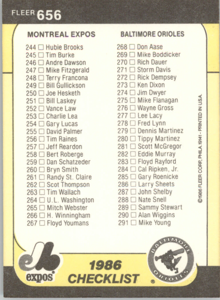 1986 Fleer Baseball "Main Set" Base Cards #441 to #660 - Picture 419 of 427