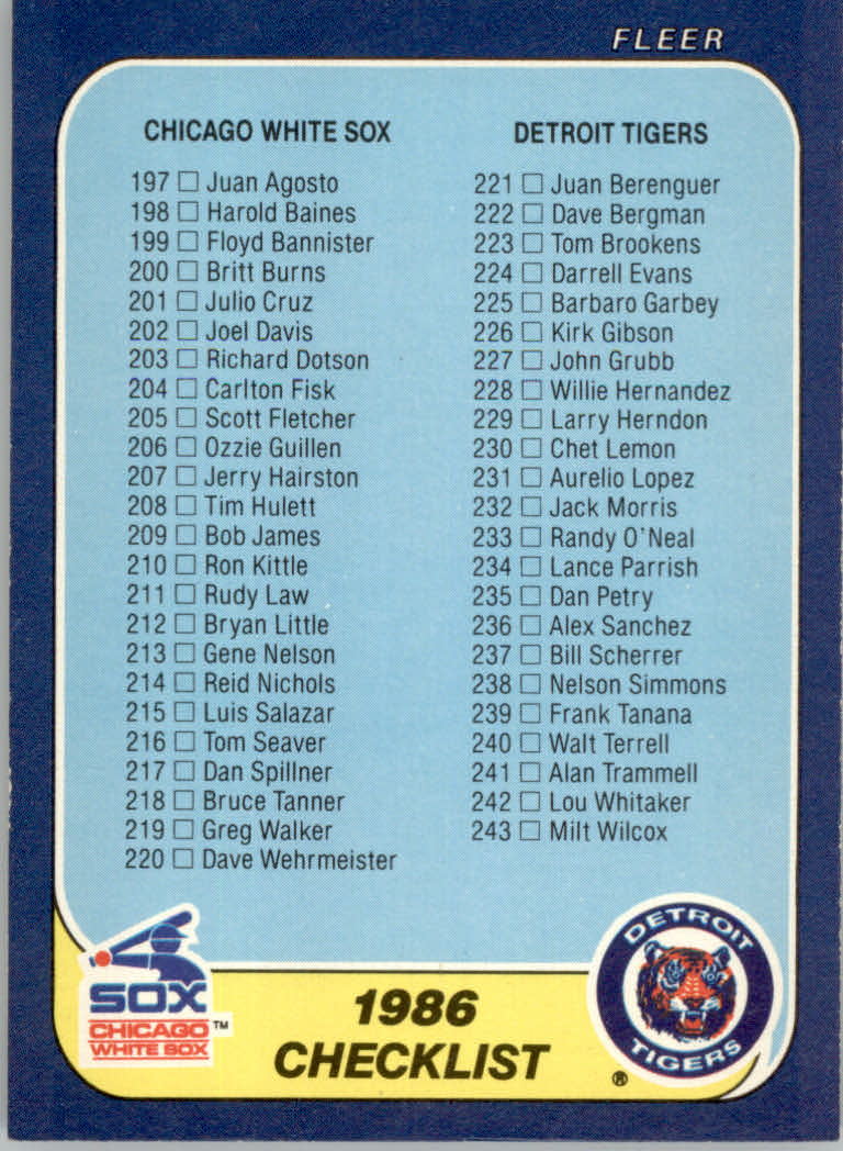 1986 Fleer Baseball "Main Set" Base Cards #441 to #660 - Picture 418 of 427