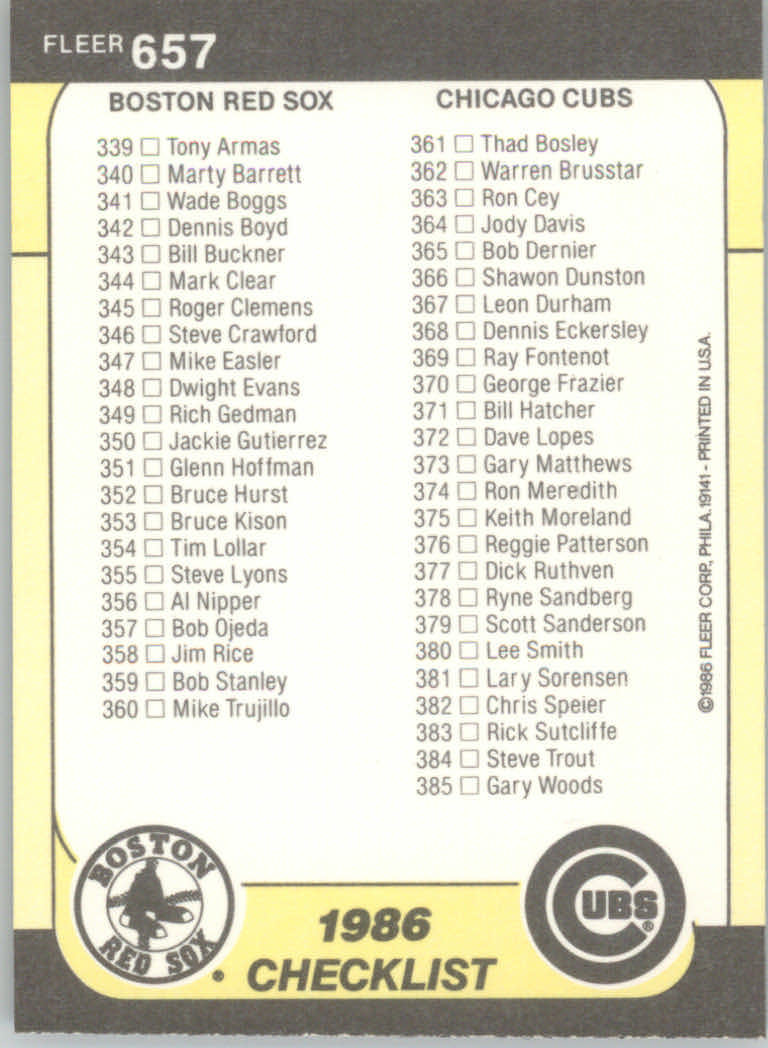 1986 Fleer Baseball "Main Set" Base Cards #441 to #660 - Picture 421 of 427