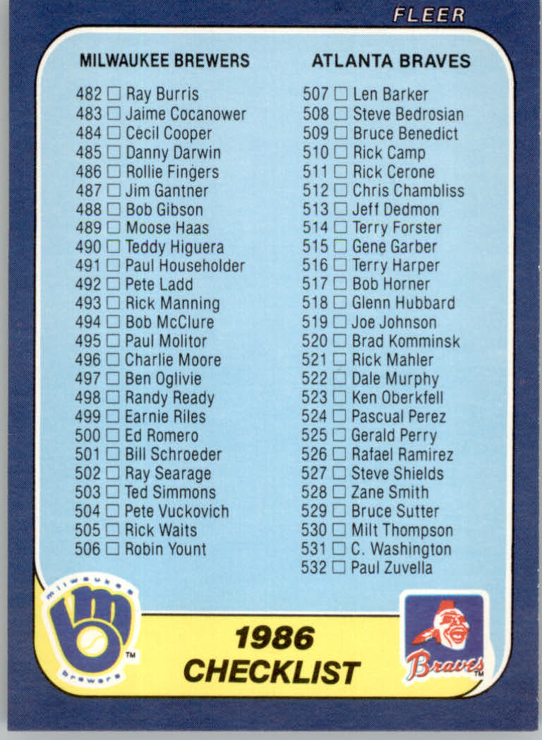 1986 Fleer Baseball "Main Set" Base Cards #441 to #660 - Picture 424 of 427