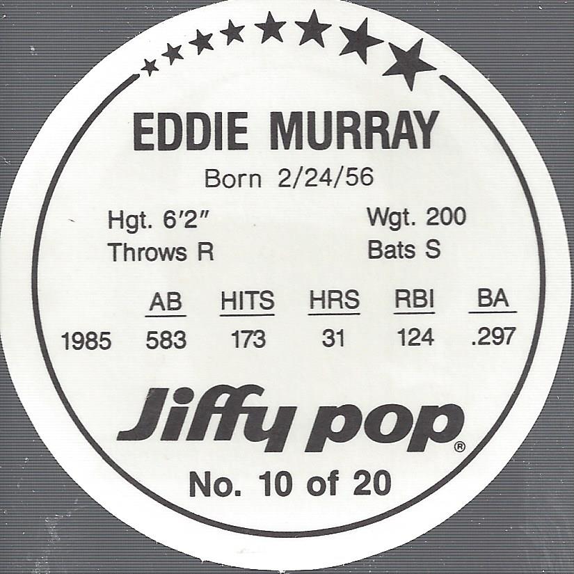 1986 MSA Jiffy Pop Discs #10 Eddie Murray back image