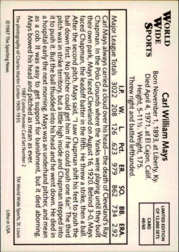 1987 Conlon Series 2 #47 Rabbit Maranville back image