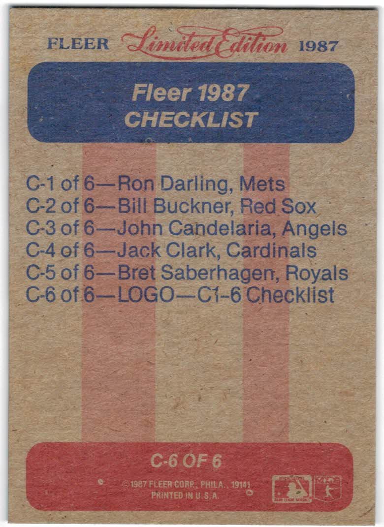1987 Fleer Limited Box Cards #C6 Houston Astros back image