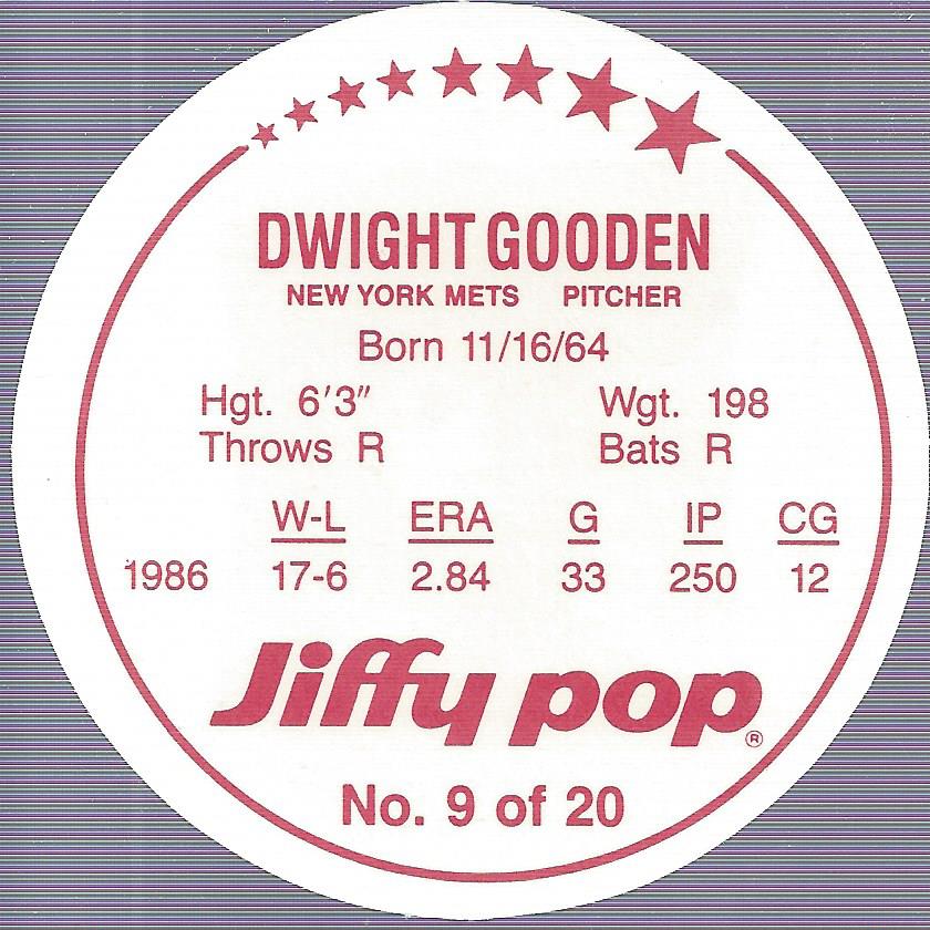 1987 MSA Jiffy Pop Discs #9 Dwight Gooden back image