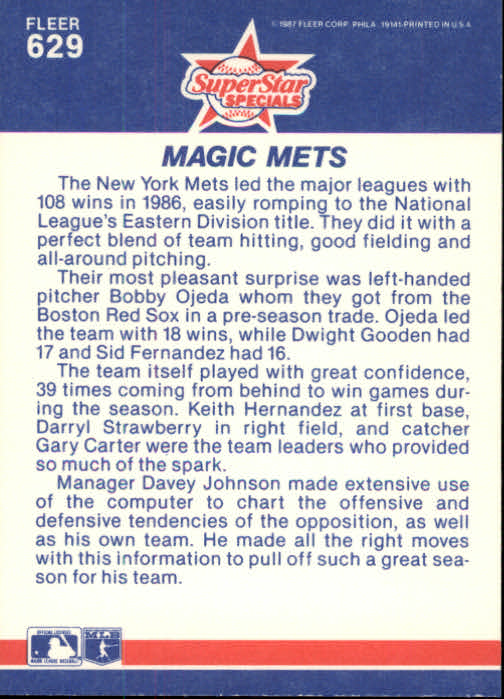 1987 Fleer Glossy #629 Magic Mets back image