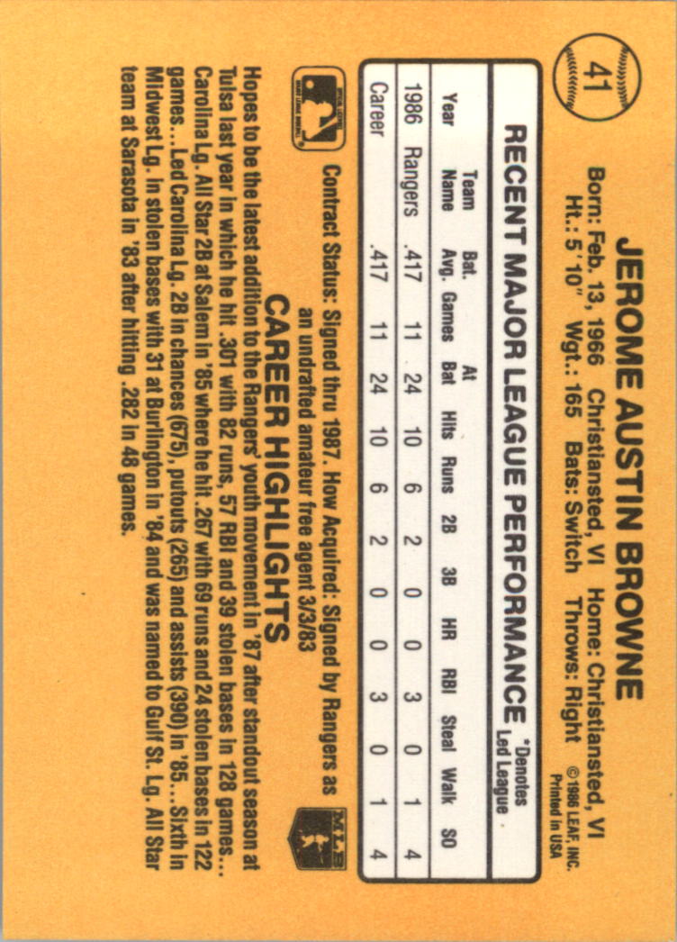 1987 Donruss #41 Jerry Browne RC back image