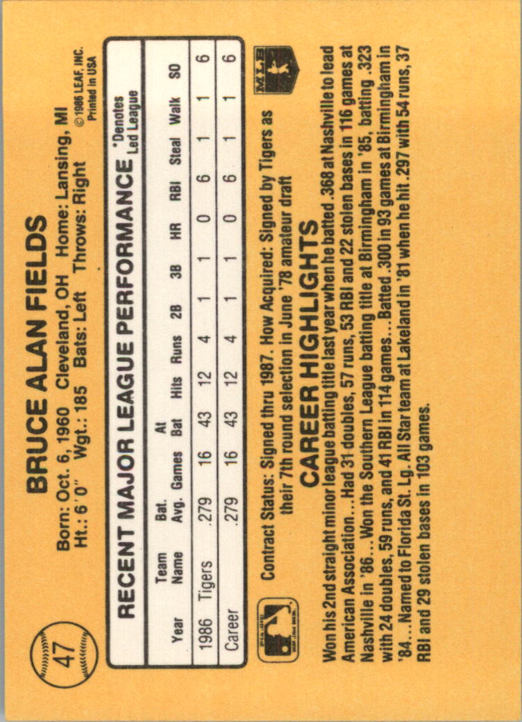 1987 Donruss #47 Bruce Fields UER RC back image