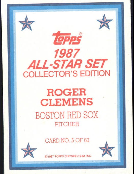 1987 Topps Glossy Send-Ins #5 Roger Clemens back image