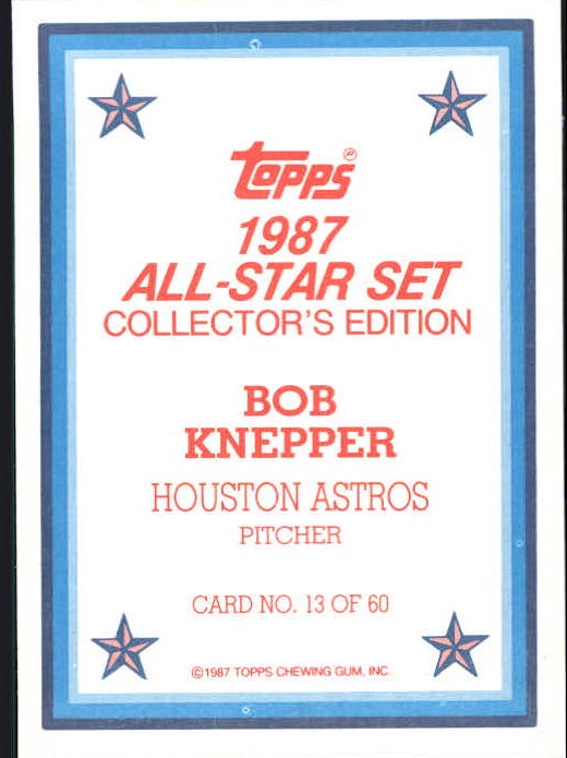 1987 Topps Glossy Send-Ins #13 Bob Knepper back image