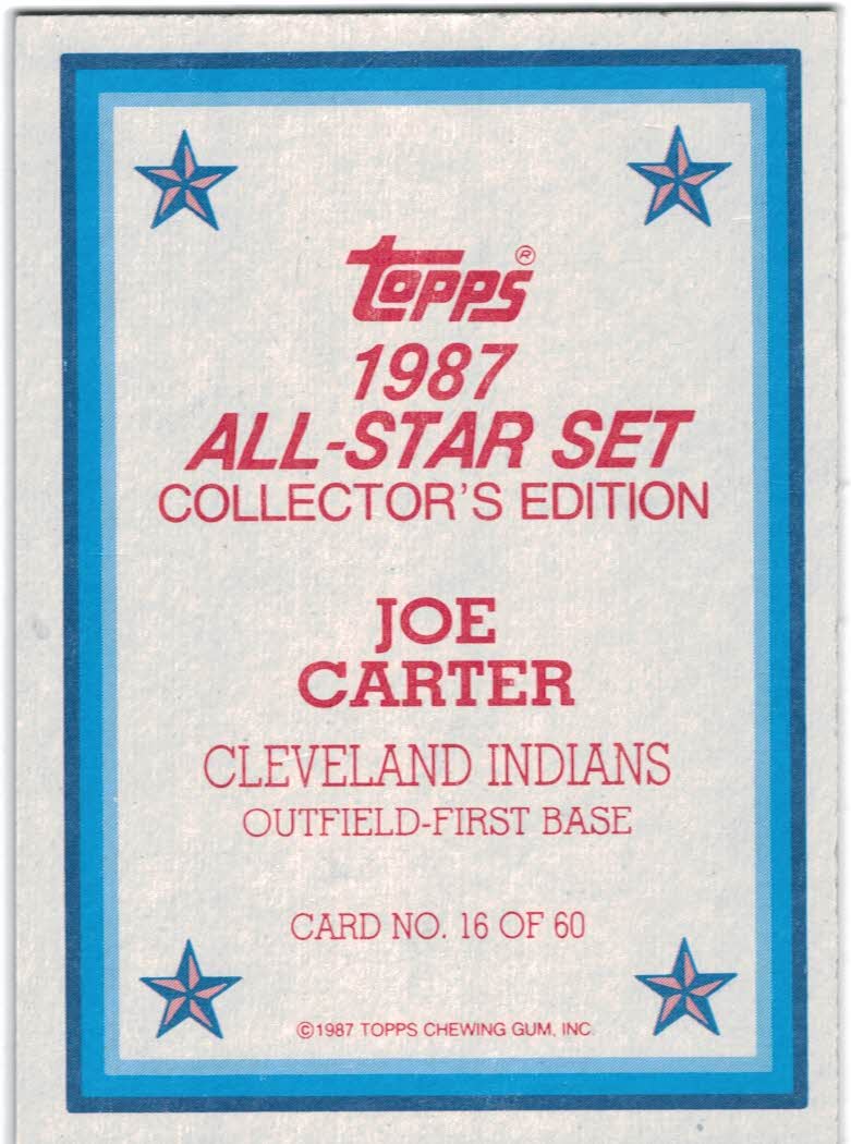 1987 Topps Glossy Send-Ins #16 Joe Carter back image