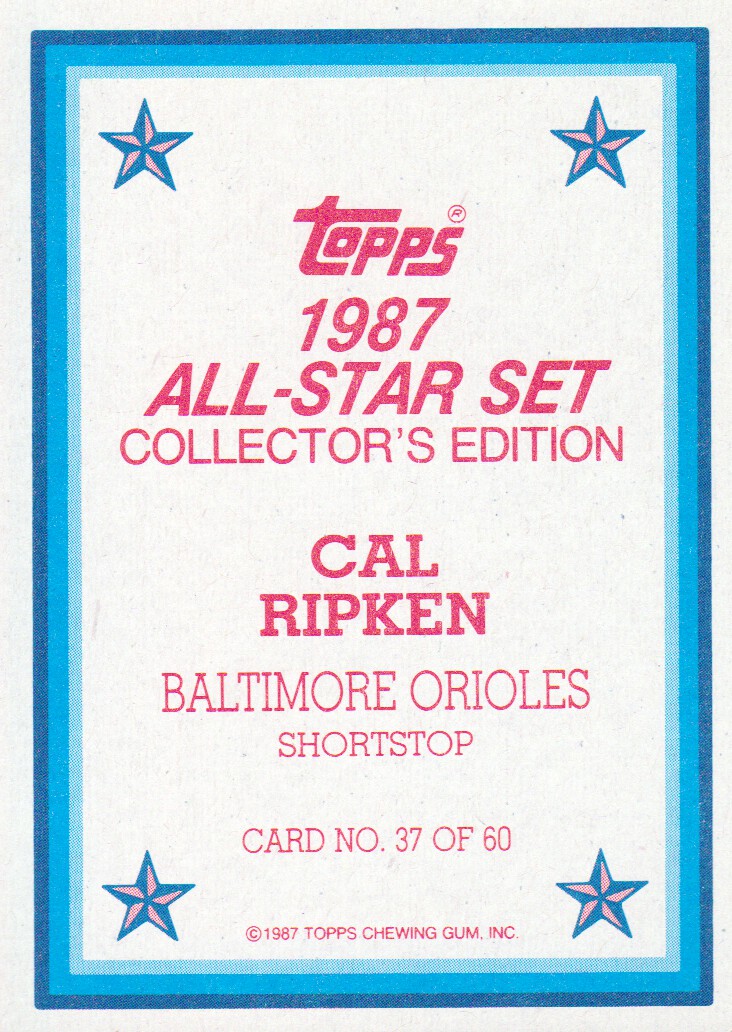 1987 Topps Glossy Send-Ins #37 Cal Ripken back image