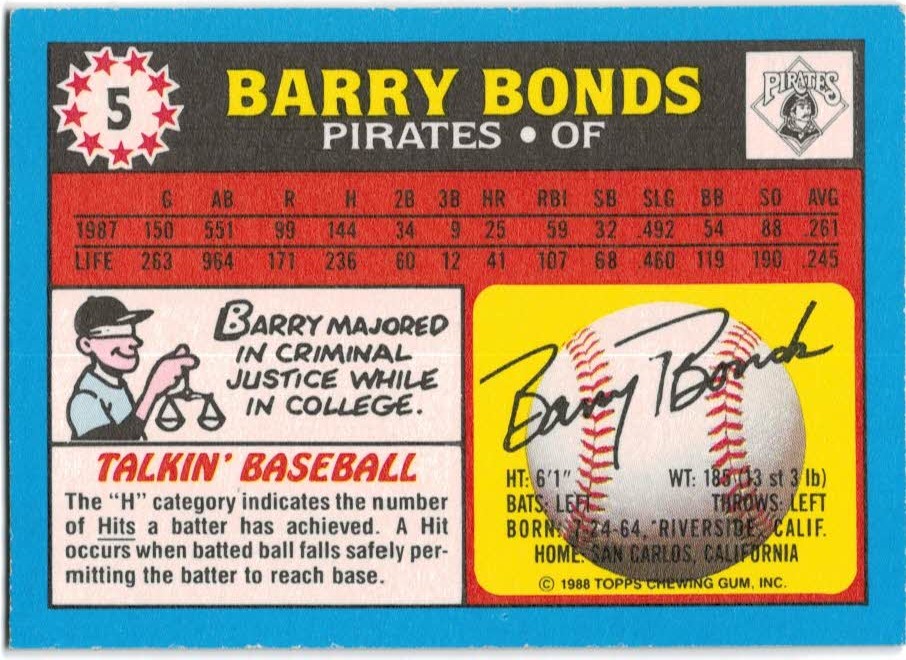 1988 Topps UK Minis #5 Barry Bonds back image