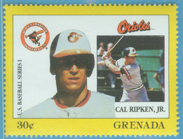 1988 Grenada Baseball Stamps #74 Cal Ripken Jr.